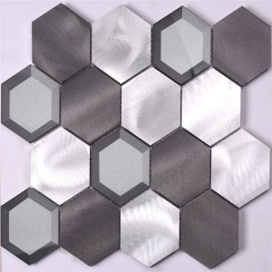 Aluminum Metal mix Glass Hexagon Mosaic Tile for Kitchen Wall Backsplash