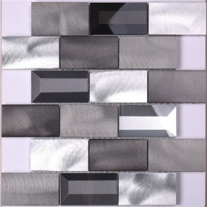 Light/dark grey aluminum mix glass backsplash kitchen wall tile
