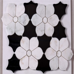 HSC62 Beautiful Black and White Tile Bathroom With Flower Marble Mosaic Floor Tile And Wall Tile