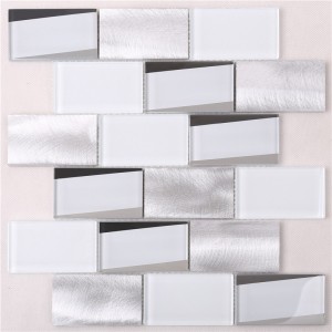 HMB12  New Arrival Super White Glass Metal 12x12 premium mosaics tile for Kitchen