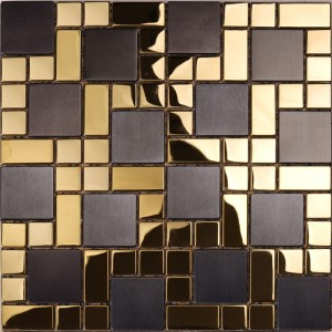 HSW18138 Square Shape Black Mix Gold Mosaic Tiles