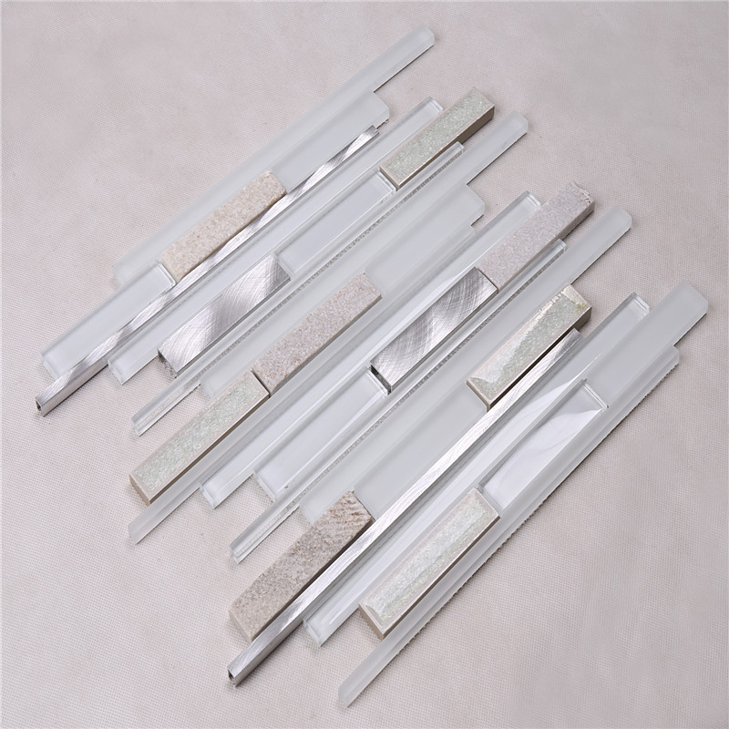 HSD124 Factory Direct Ocean Blue Crystal Glass Strip Mosaic Tile