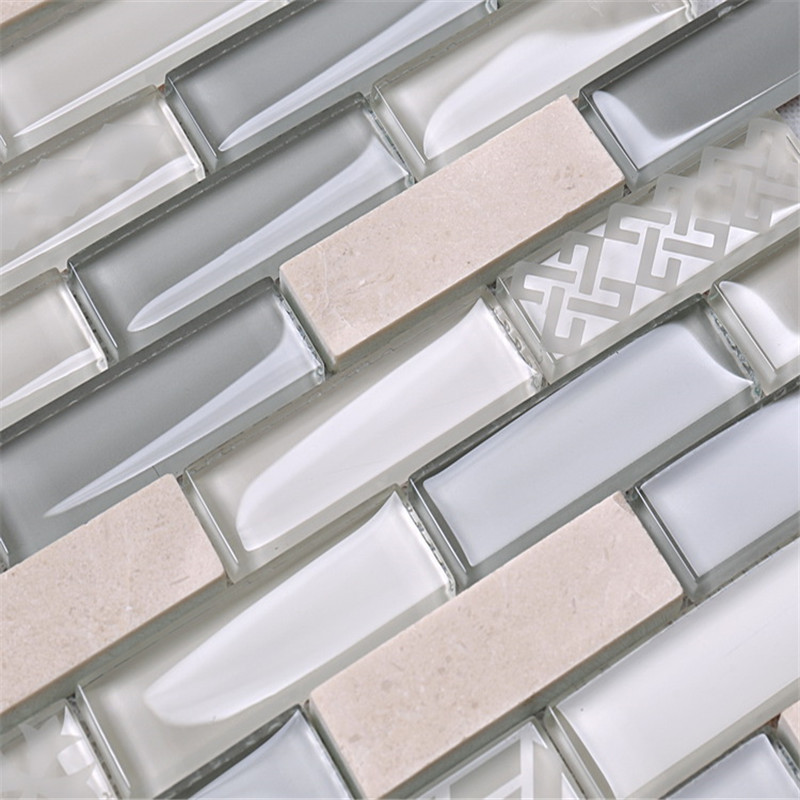 beautiful unique broken design crystal glass strip mosaic tiles