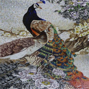 JH165 Customized Handmade design peacock mosaic mural art tiles pattern