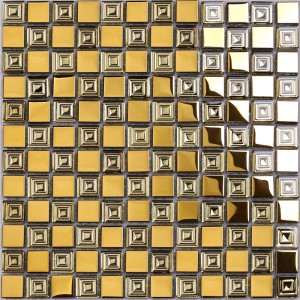 HDT10 Midle East Style Golden Metal Looking Electroplated Glass Square Mosaic Tiles