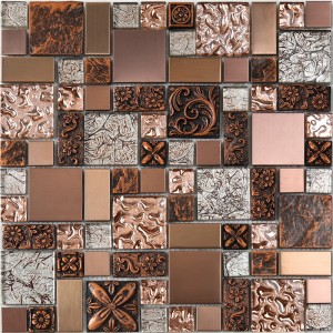 HXL09 Square Copper Gold Stainless Steel Mosaic Tiles Glass Tiling for Bathroom and Kitchen