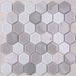 HSL41 Unique Green White small hexagon floor and Wall  Mosaic tiles decoration