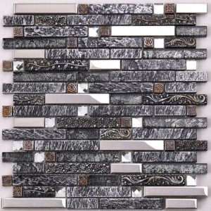 Latest Design Roman Antique Luxurious Bronze Anaglyph Resin Mixed Glitter Crystal Glass Mosaic Tile