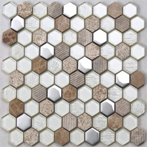 Glitter Silver Plating Colored Hexagon Ceramic Wall Tile Kitchen Backsplash Glass Mosaic
