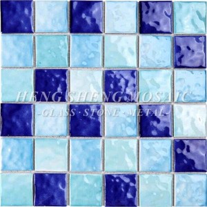 Wavy 3D Non-Slip Candy Color Blue and White Ceramic Swmming Pool Tile  glass mosaic Bathroom Spa Porcelain Mosaic Decoration Walls