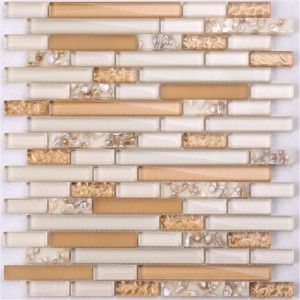Dubai Gold Strip Crystal Glass Wall Mosaic Tile For Kitchen