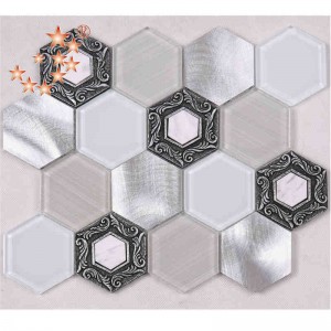 Brushed Alloy Premium Tiles Hexagon Decorative White Glass Decoration Wall Mosaic Restaurant