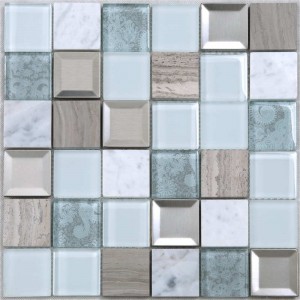 High Quality Flower Pattern Seashell Glass Mix Stainless Steel Metal Backsplash Purple Mosaic Hotel Bathroom Tile