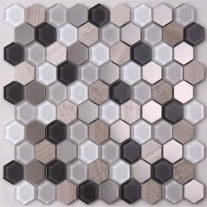 Hot Sale Mixed Marble Metal Hexagon Glass Mosaic Tile For Interior Decoration