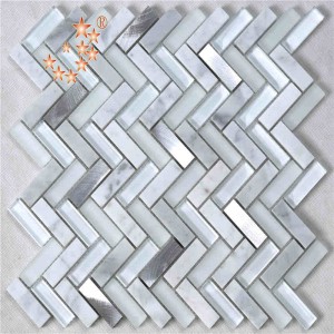 Wholesale Herringbone Wavy Leaf Shape White Glass Mosaic Tile For Kitchen Bathroom Walls