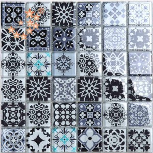 Wholesale Square Blue Moroccan Crystal Glass Mosaic Tile crystal porcelain tile For Hotel Club Decoration Walls