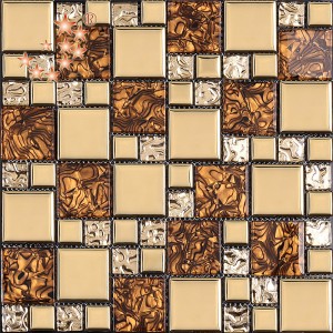 New design Gold foil multiple waterproof pattern glass and stone mosaic