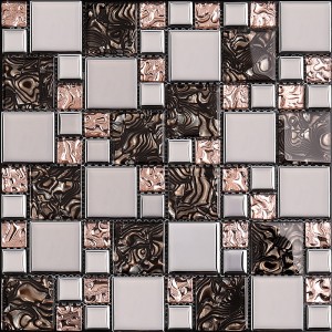 Top class electroplated glass mix amber mosaic tiles for backsplash decor