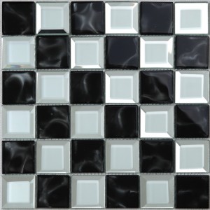Kitchen Bathroom Black And White Beveled Edge Mirror Glass Mosaic Wall Tile Chess