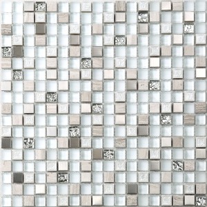 Super White Glass Mixed Stone Subway Mosaic Tiles for Bathroom Wall