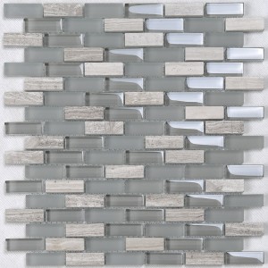 Factory Price North America Gray Glass Mix Stone Mosaic Decorative Wall Tile For Kitchen Splash Back