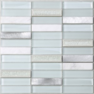 Super White Glass and Marble Ceramic Tile Metal Splash Back Mosaic