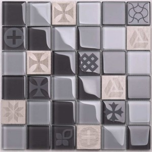 HSP08 Bathroom Dark Grey Sand Blast Finished Marble Tile Mix Glass Mosaic