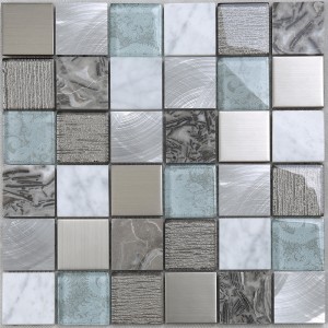 Latest Design Aluminum Metal Mixed Marble Glass Mosaic Tile For Kitchen Backsplash Walls