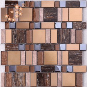 AE52 Hot Sale Luxury Copper Gold North America Resin Foil Glass Mixed Metal Mosaic Tile