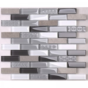Modern Design Gray Strip Glass Mix Marble and Stone Mosaic Decoration Walls Tile Splash Back