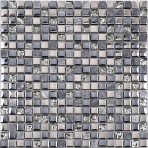 High Quality Latest Design Crystal Glass Mosaic Mix Stone Metal For Kitchen Backsplash Wall Tile Glossy Black