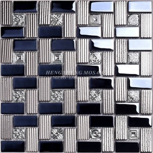 HDT01 12x12 Square Pattern Electroplating Shiny Black and Sliver Iridescent Glass Mosaic Wall Decorative Tiles
