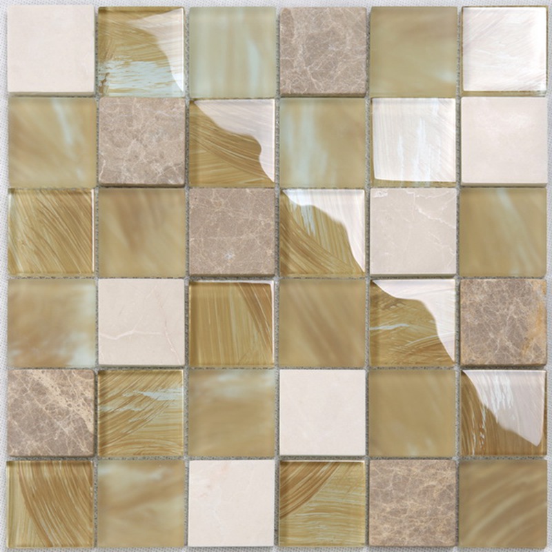 YMS20 Kitchen Wall Decorative Matt Glass Mixed Marble Stone Mosaic Tile Gold
